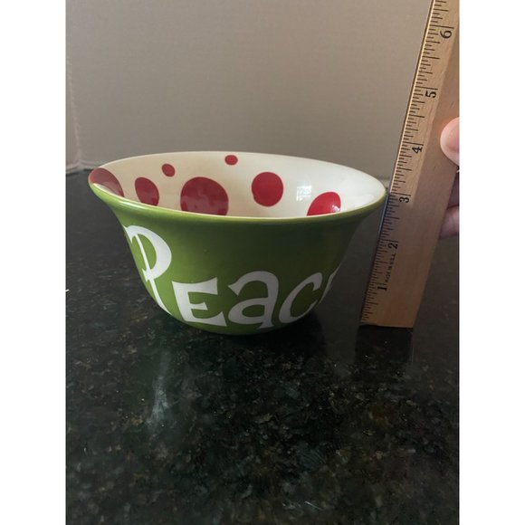 Magnolia Lane 6" Wide Polka Dot Bowl with Green, "PEACE" - Picture 8 of 8